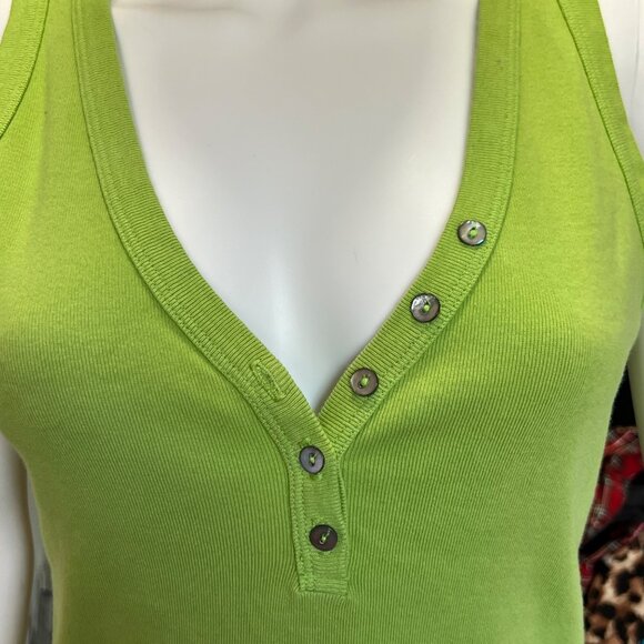 Michael Stars Kiwi Green Luna V-Neck Henley Tank 100% Cotton Made In USA Size OS - Picture 3 of 6